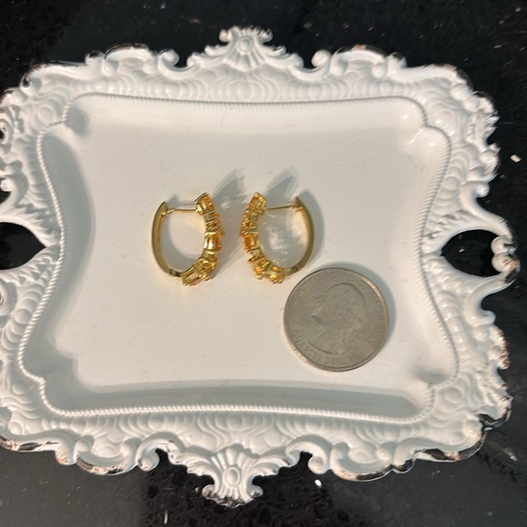 Citrine & Mixed Cut Gemstones Hoop Earrings 14K Goldplated Sterling Silver - Picture 7 of 11